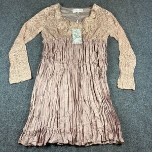 Pretty Angel Womens L Rose‎ Gold Long Sleeve Pleated Tunic Silk Blend Dress NWT